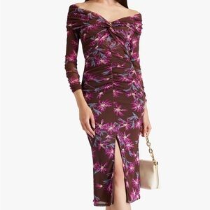 Diane Von Furstenberg Floral Long Sleeve Dress - Brown and Pink
